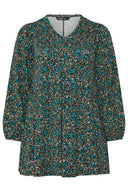 Büyük Beden V Yaka Uzun Kollu Çiçek Desenl T-shirt 322980