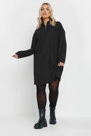 Büyük Beden V Yaka Uzun Kollu Fitili Kumaş Midi Elbise 303855