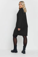 Büyük Beden V Yaka Uzun Kollu Fitili Kumaş Midi Elbise 303855