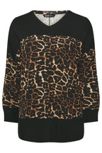 Büyük Beden V Yaka Uzun Kollu Leopar Desenli T-shirt 303784