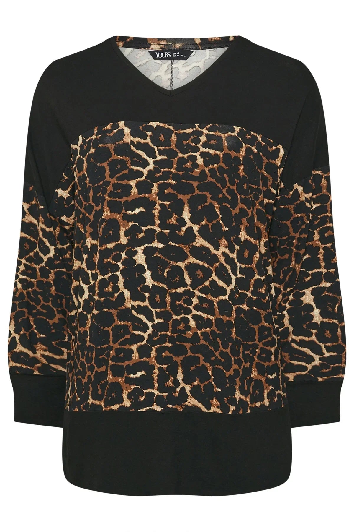 Büyük Beden V Yaka Uzun Kollu Leopar Desenli T-shirt 303784