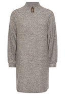 Büyük Beden V Yaka Uzun Kollu Peluş Kumaş Midi Elbise 304280