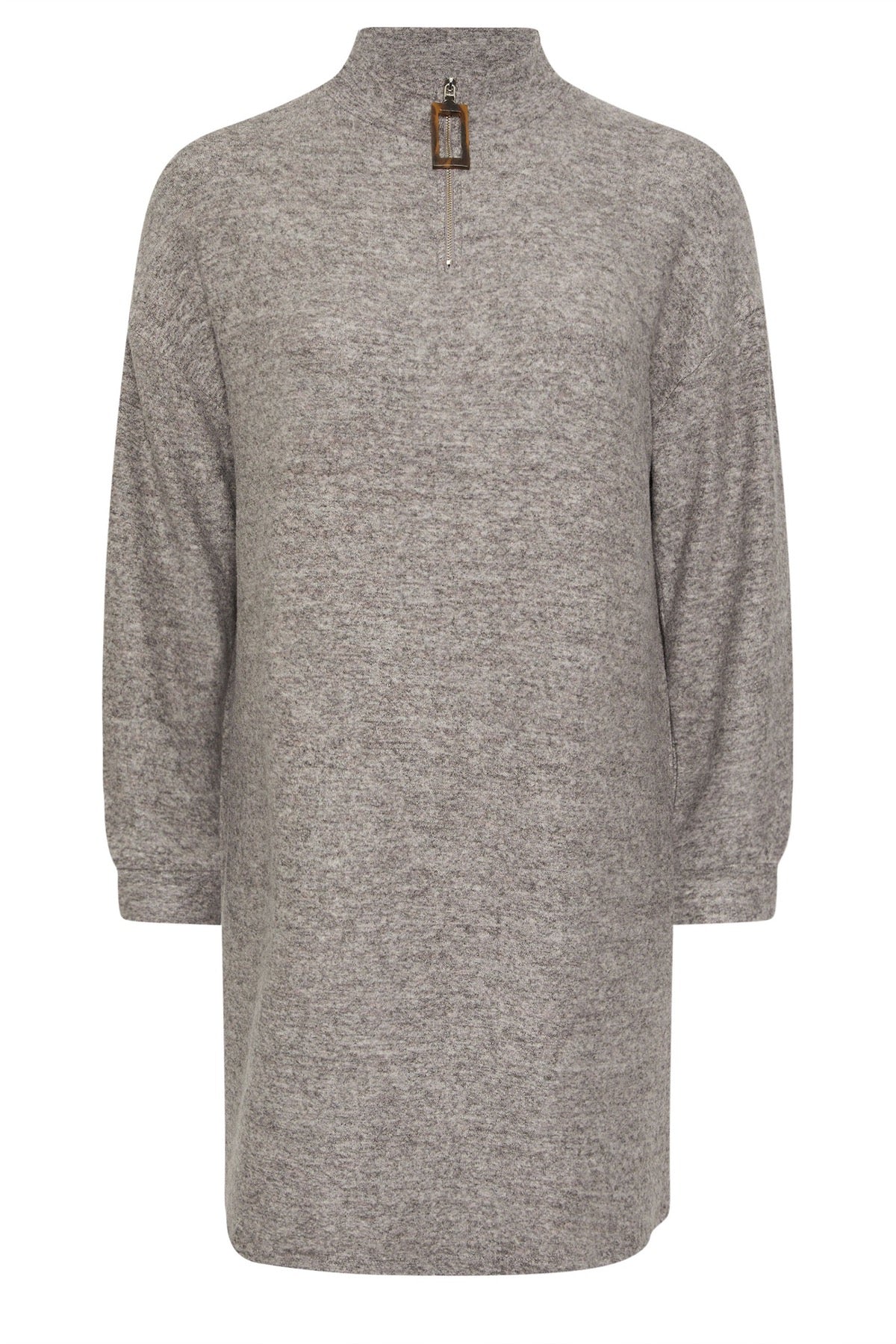 Büyük Beden V Yaka Uzun Kollu Peluş Kumaş Midi Elbise 304280