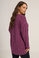 Büyük Beden V Yaka Uzun Kollu Peluş Sweatshirt 285053