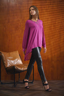 Büyük Beden V Yaka Uzun Kollu Tül Detaylı Asimetrik Kesim Bluz 110881