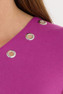 Büyük Beden V Yaka Uzun Kollu Tül Detaylı Asimetrik Kesim Bluz 110881