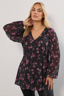 Büyük Beden V Yaka Uzun Kollu Tül Detaylı Astarlı Bluz 322995