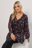 Büyük Beden V Yaka Uzun Kollu Tül Detaylı Astarlı Bluz 322995