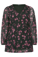 Büyük Beden V Yaka Uzun Kollu Tül Detaylı Astarlı Bluz 322995