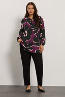 Büyük Beden Yakası Bağlamalı Uzun Kollu Çiçek Desenli Bluz 616410