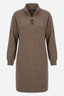 Büyük Beden Yakası Fermuar Detaylı Kahve Yumoş Elbise 106-39