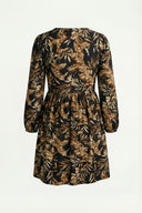 Büyük Beden Yakası İp Detaylı Beli Lastikli Midi Elbise Kahve 303387