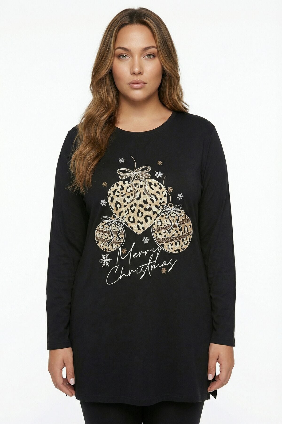 Büyük Beden Yanı Yırtmaçlı Siyah T-Shirt 322982