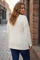 Büyük Beden Yırtık Detaylı Ekru Triko Kazak 89-139