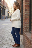 Büyük Beden Yırtık Detaylı Ekru Triko Kazak 89-139