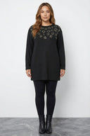 Büyük Beden Yumoş Dokulu Siyah Taşlı Tunik Kazak 520926