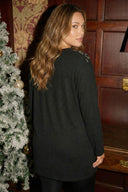 Büyük Beden Yumoş Dokulu Siyah Taşlı Tunik Kazak 520926