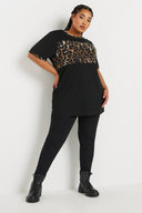 Büyük Beden Kısa Kollu Bisiklet Yaka Leopar Desenli T-shirt 303729