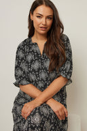 Büyük Beden V Yaka Kısa Kollu Midi Kesim Desenli Elbise 137990