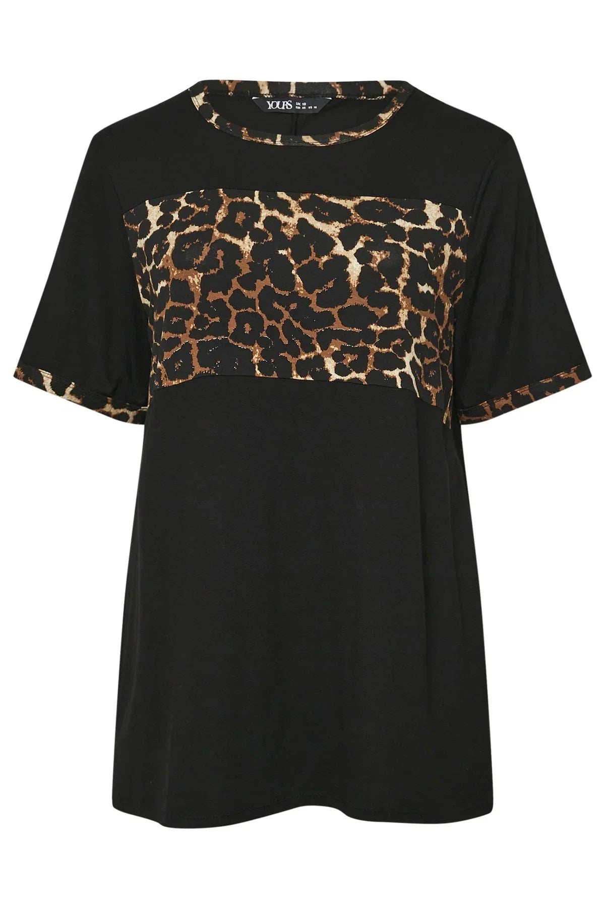 Büyük Beden Kısa Kollu Bisiklet Yaka Leopar Desenli T-shirt 303729
