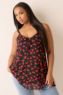 Büyük Beden V Yaka Askılı İp Detaylı Desenli T-shirt 322672