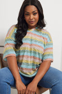 Büyük Beden V Yaka Çizgili Zebra Desenli T-shirt 303953