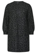 Büyük Beden Uzun Kollu Leopar Desenli Diz Üstü Elbise 285058