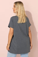 Büyük Beden Kısa Kollu Bisiklet Yaka Baskılı T-shirt 304191