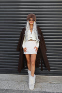 Yakası Kemer Detaylı Düğmeli Triko Hırka E-140