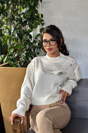 Boncuk İşlemeli Yarım Balıkçı Yaka Triko Kazak E-184