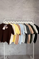 Fularlı Bisiklet Yaka Kısa Kollu Triko T-shirt E-311