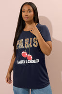 Büyük Beden Kısa Kollu Bisiklet Yaka Baskılı T-shirt 304174