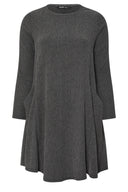 Büyük Beden Uzun Kollu Bisiklet Yaka Cepli Fitilli Elbise 304008