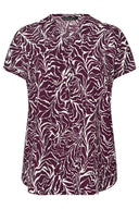 Büyük Beden V Yaka Kısa Kollu Soyut Desenli Asimetrik Kesim T-shirt 616219