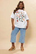 Büyük Beden Kısa Kollu Bisiklet Yaka Çiçek Desenli T-shirt 304177