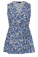 Büyük Beden V Yaka Sıfır Kol Çiçek Desenli Kuşaklı Anvelop Bluz 322681