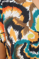 Büyük Beden V Yaka Kısa Kollu Soyut Desenli Asimetrik Kesim T-shirt 616346