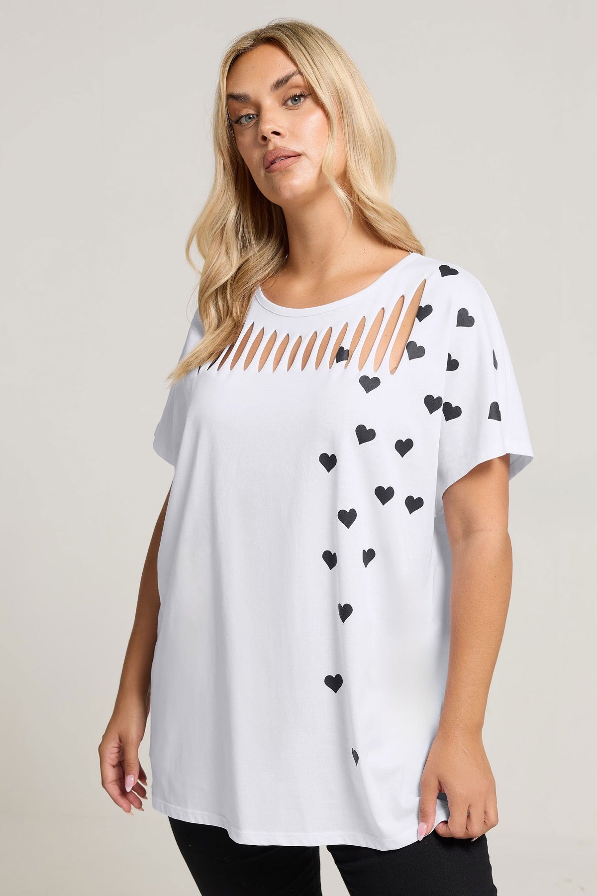 Büyük Beden Kısa Kollu Bisiklet Yaka Baskılı T-shirt 304345