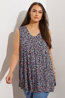 Büyük Beden Sıfır Kol V Yaka Çiçek Desenli Eteği Bollaşan Bluz 303420