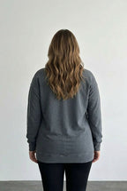 Gri baskılı büyük beden kadın sweatshirt arka görünüm
