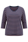 Lacivert pembe çizgili büyük beden kadın sweatshirt ön
