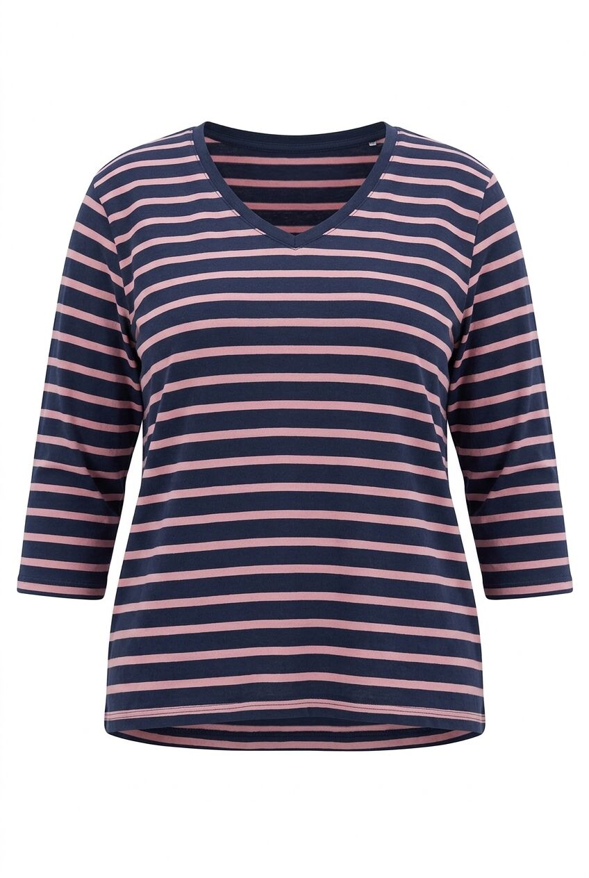 Lacivert pembe çizgili büyük beden kadın sweatshirt ön