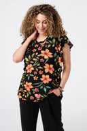 Büyük Beden Bisiklet Yaka Baskılı Kolları Fırfırlı Bluz E26414