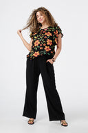 Büyük Beden Bisiklet Yaka Baskılı Kolları Fırfırlı Bluz E26414