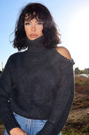 Omzu Boncuk Detaylı Boğazlı Triko Kazak MY-170