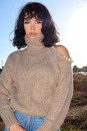 Omzu Boncuk Detaylı Boğazlı Triko Kazak MY-170