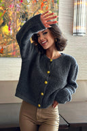 Düğme Detaylı Peluş Triko Hırka N-102