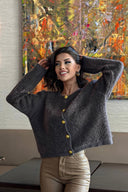 Düğme Detaylı Peluş Triko Hırka N-102