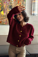 Düğme Detaylı Peluş Triko Hırka N-102