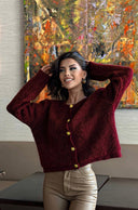 Düğme Detaylı Peluş Triko Hırka N-102